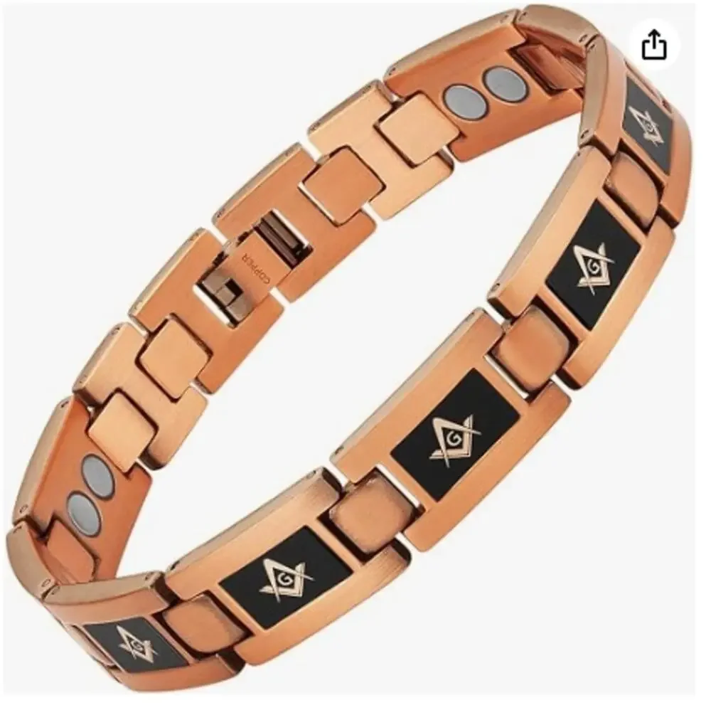Freemason Pure Copper Link Bracelet Square Compass Gift Box New